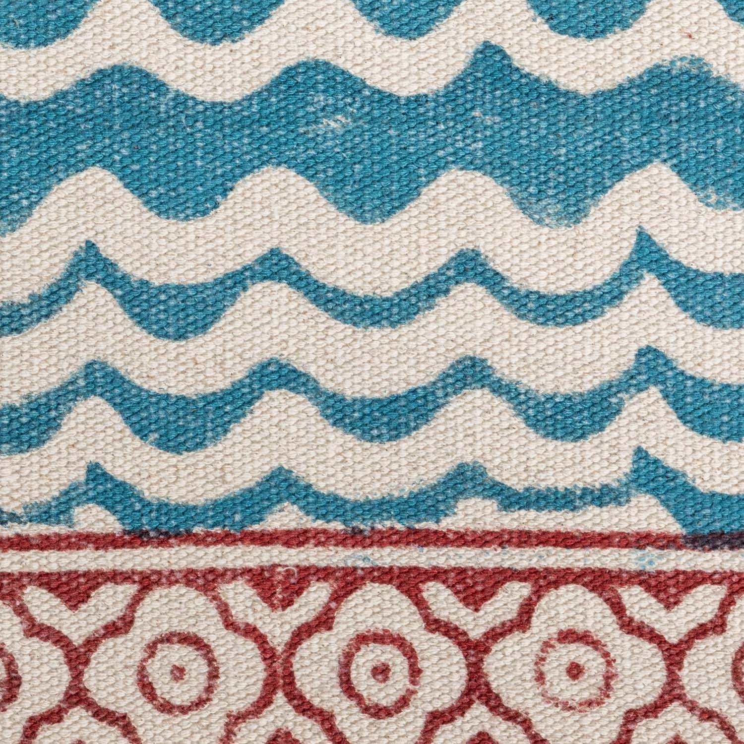 Handwoven & Hand Block Printed Cotton Rug - Blue/White - 2x6