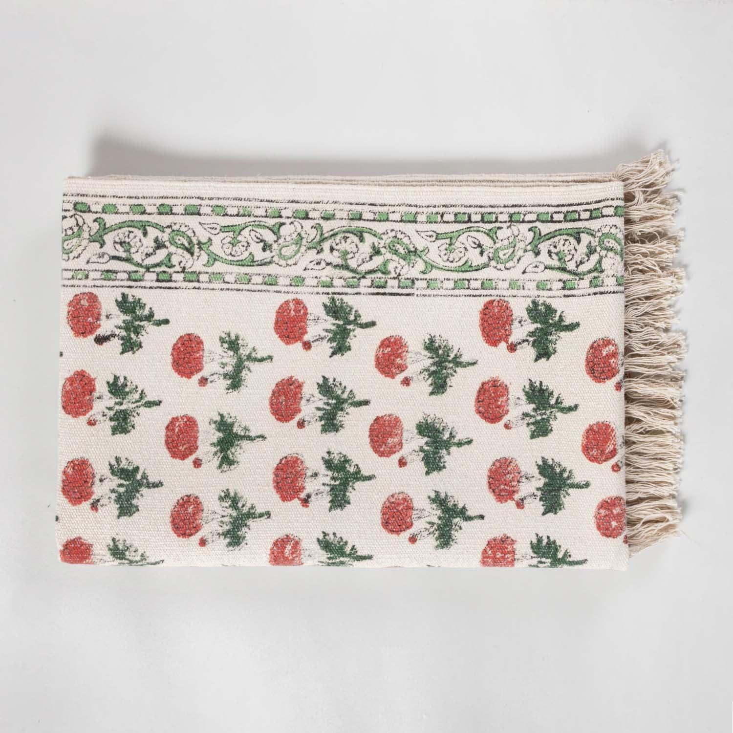 Floral Kalamkari Cotton Rug 2x6 ft - White Pink