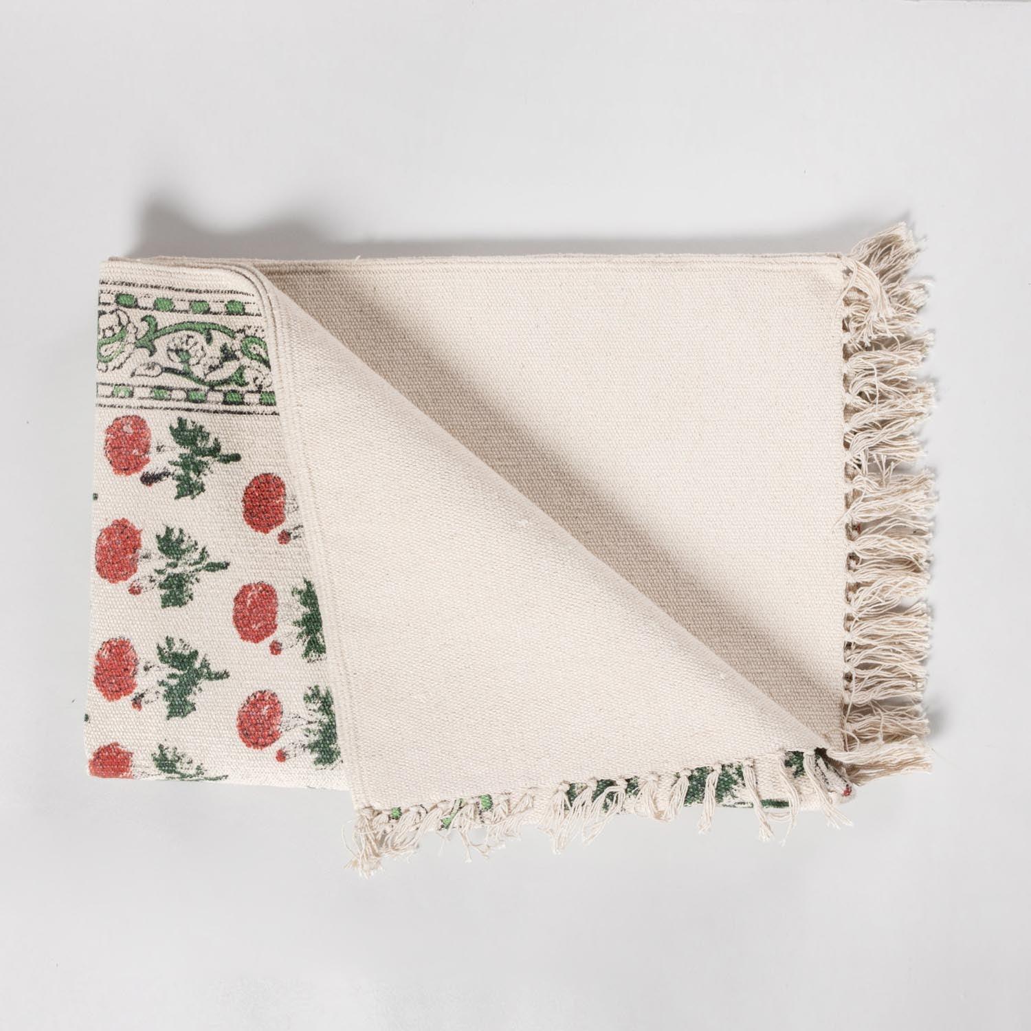 Floral Kalamkari Cotton Rug 2x6 ft - White Pink