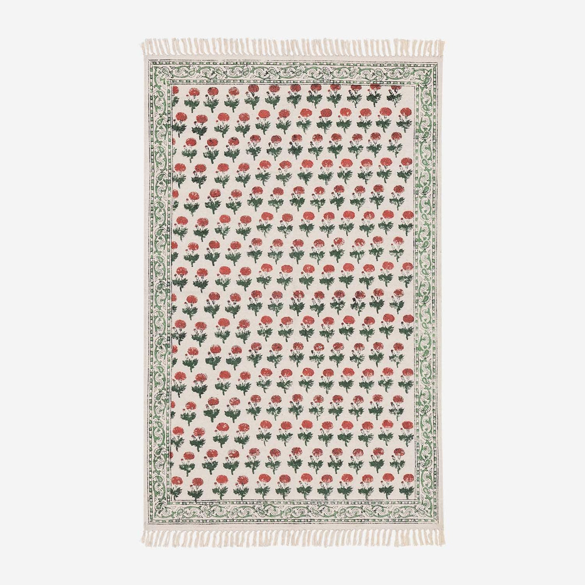 Floral Cotton Rug – 5x3, Handwoven Kalamkari Print - Eyaas
