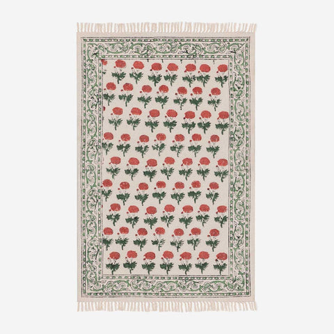 Floral Kalamkari Cotton Rug 2x3 - White Pink - Eyaas