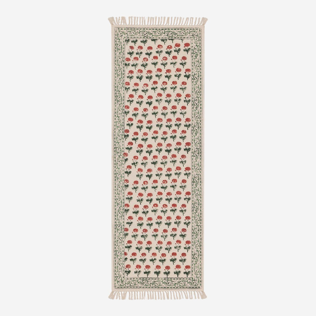 Floral Kalamkari Cotton Rug 2x6 ft - White Pink