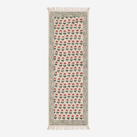 Floral Kalamkari Cotton Rug 2x6 ft - White Pink
