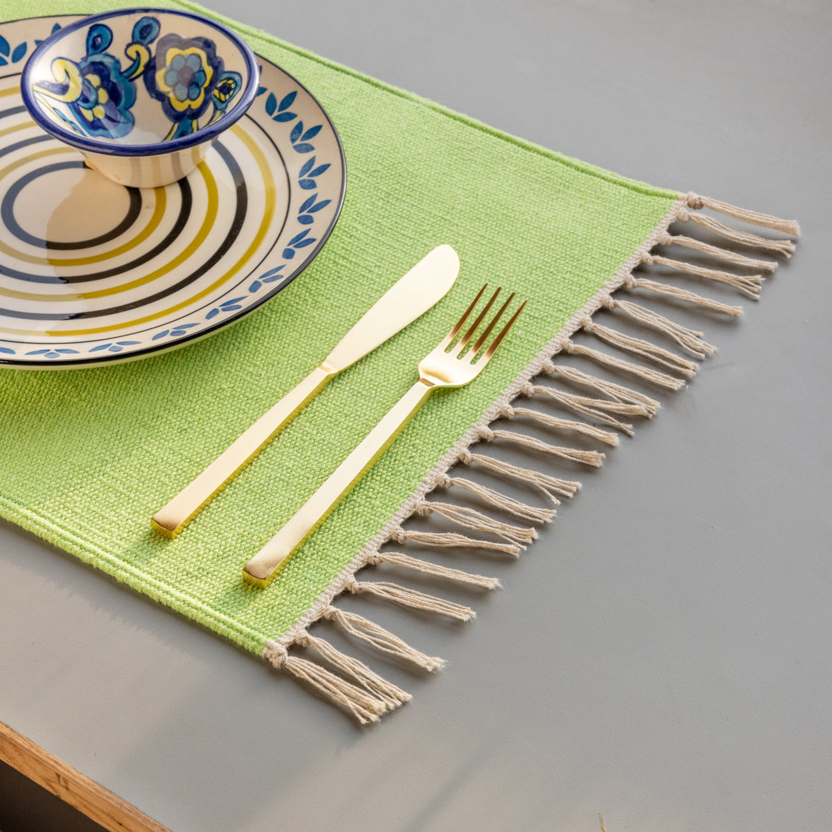 Handwoven Cotton Table Mats Set of 2 Green - 13x18