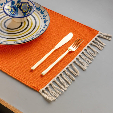 Handwoven Cotton Table Mats Set of 2 Orange - 13x18 - Eyaas