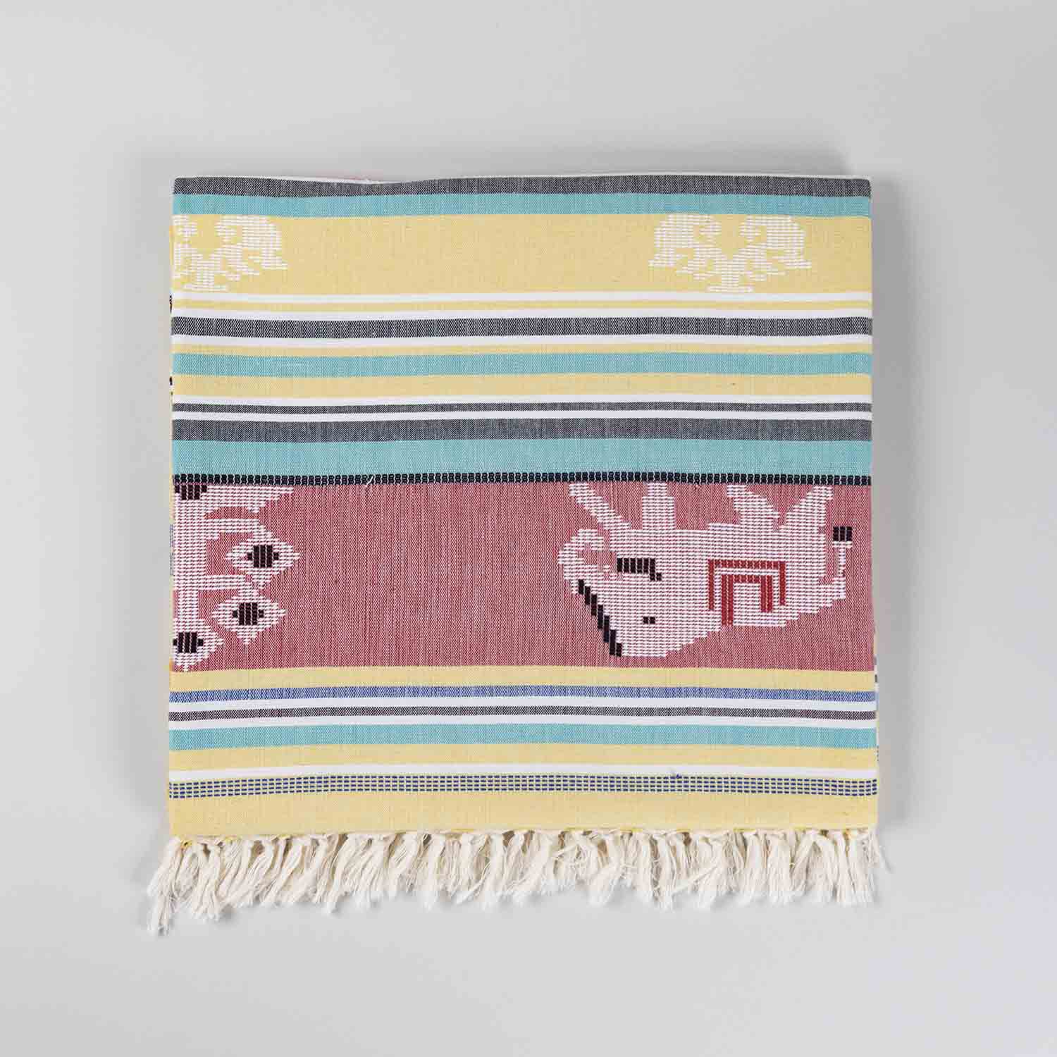 Hand-woven Baavan Buti Single Bedcover, Yellow