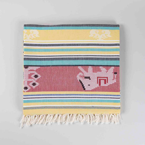 Hand-woven Baavan Buti Single Bedcover, Yellow