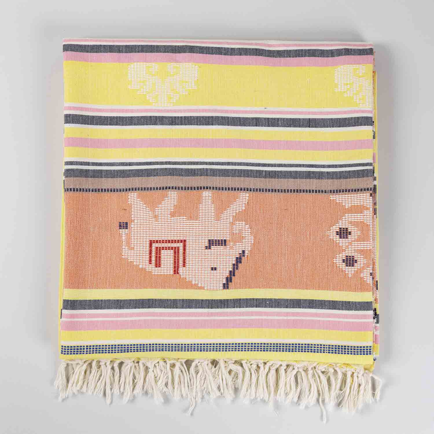 Hand-woven Bawan Buti Single Bedcover, Yellow & Black
