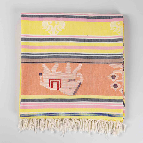 Hand-woven Bawan Buti Single Bedcover, Yellow & Black