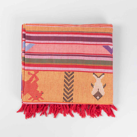 Hand-woven Bawan Buti Double Bedcover, Red