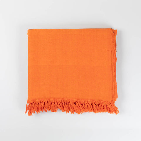 Hand-woven Bawan Buti Double Bedcover, Orange
