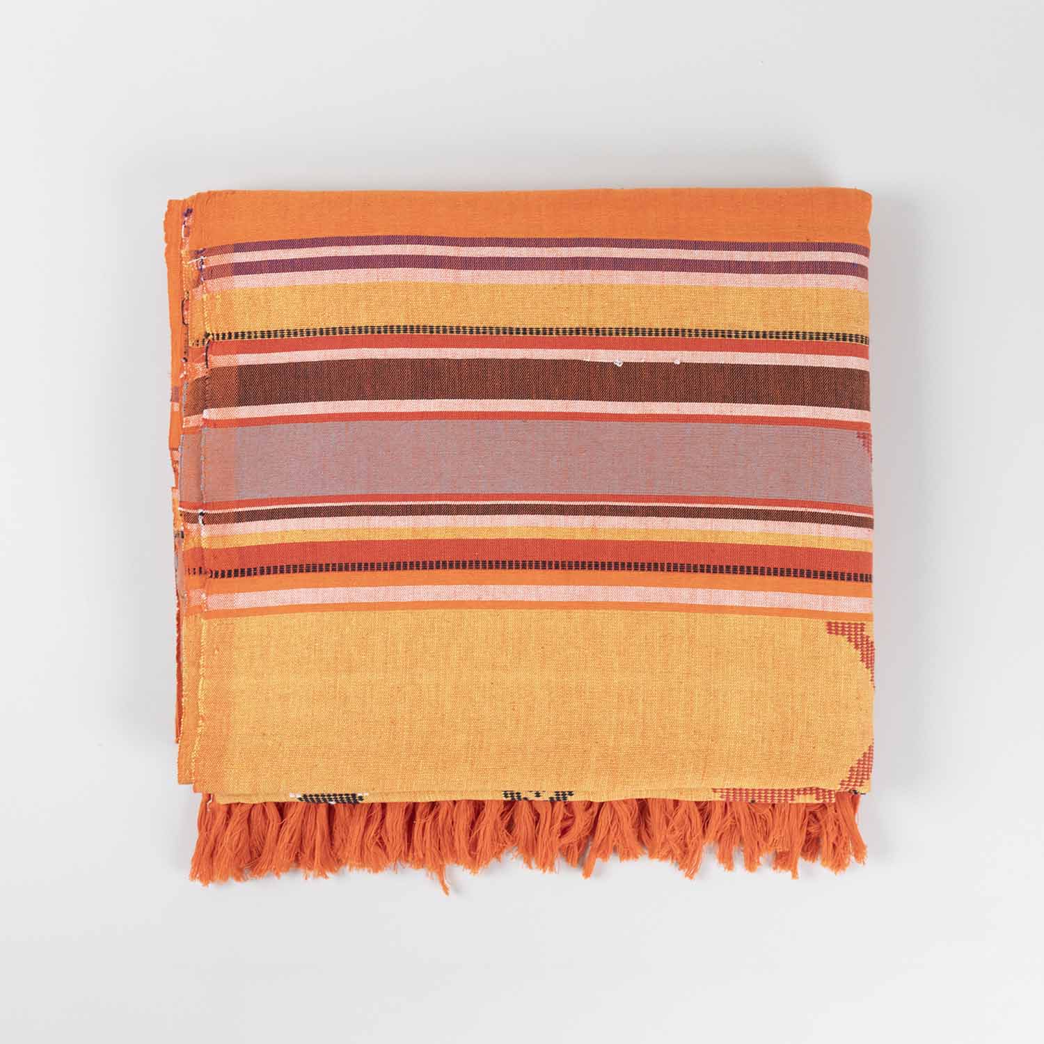 Hand-woven Bawan Buti Double Bedcover, Orange