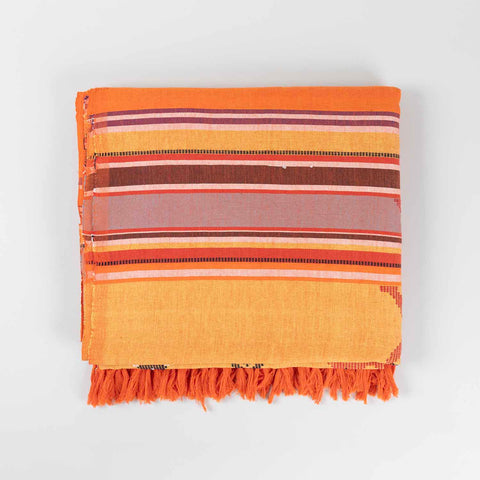 Hand-woven Bawan Buti Double Bedcover, Orange