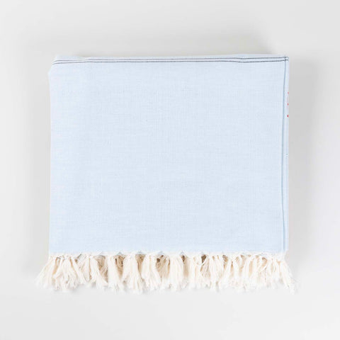 Hand-woven Bawan Buti Double Bedcover, Light Blue