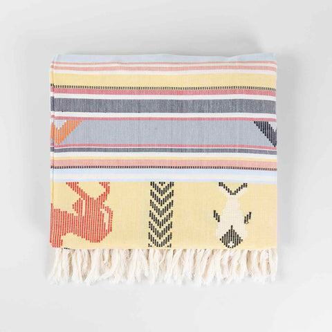 Hand-woven Bawan Buti Double Bedcover, Light Blue
