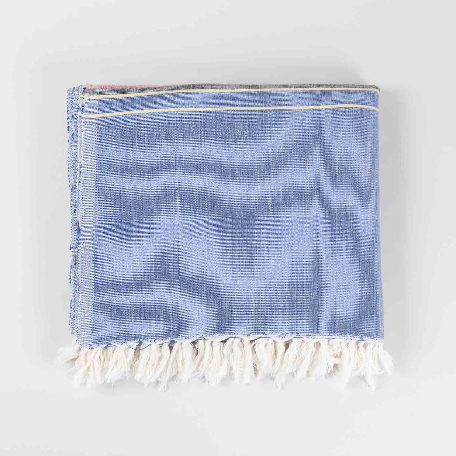Hand-woven Bawan Buti Double Bedcover, Dark Blue