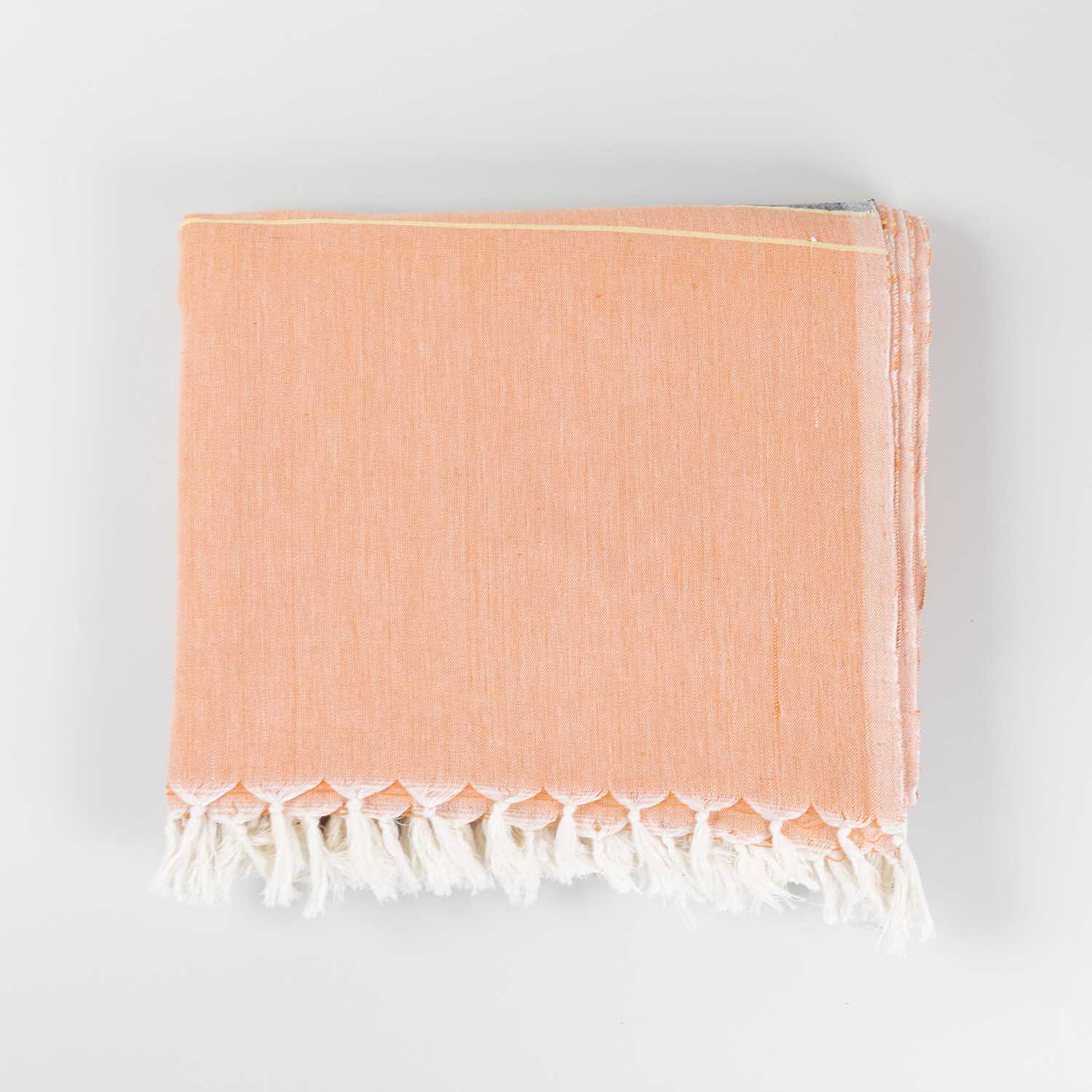 Hand-woven Bawan Buti Double Bedcover, Light Orange