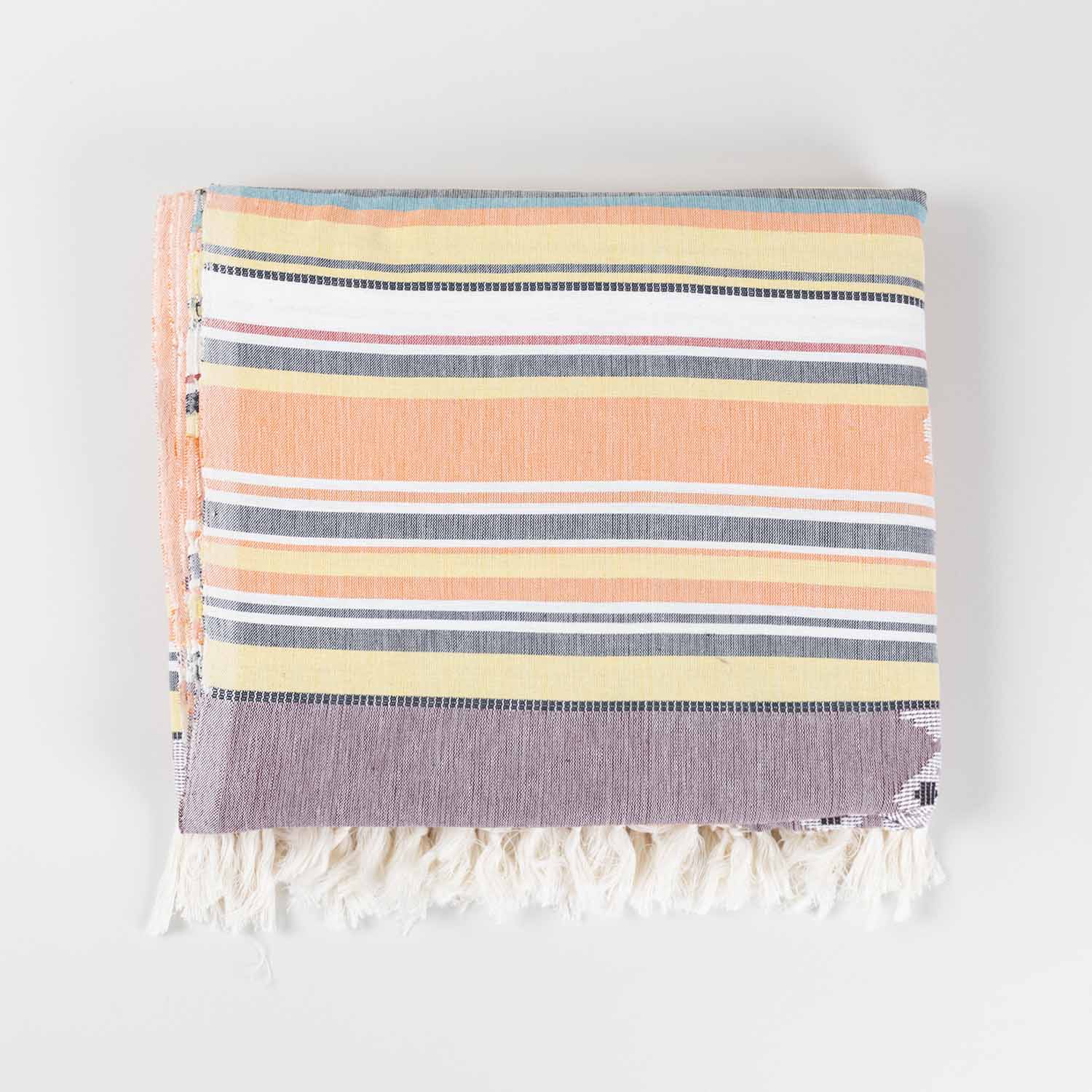 Hand-woven Bawan Buti Double Bedcover, Light Orange