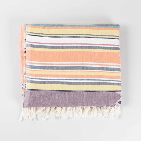 Hand-woven Bawan Buti Double Bedcover, Light Orange