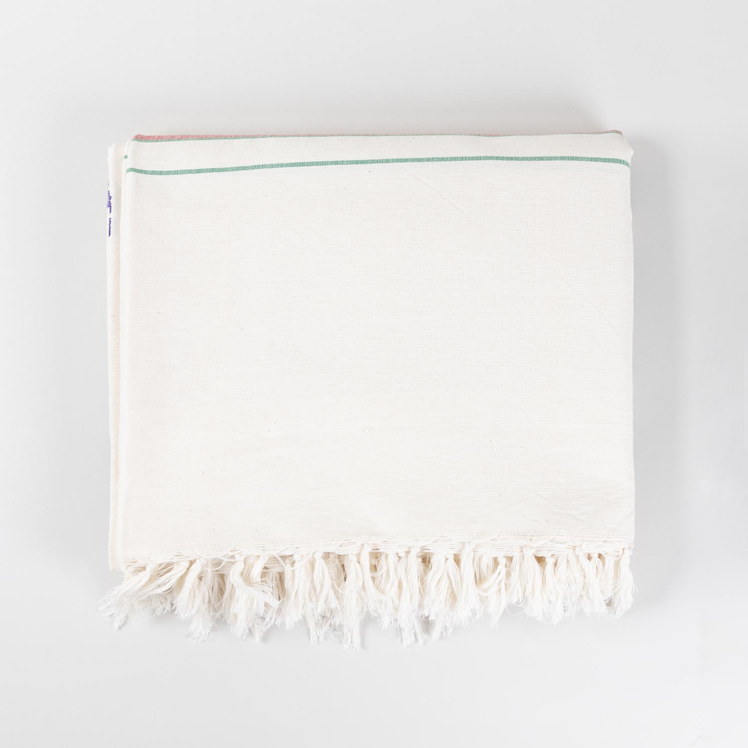 Hand-woven Bawan Buti Double Bedcover, White
