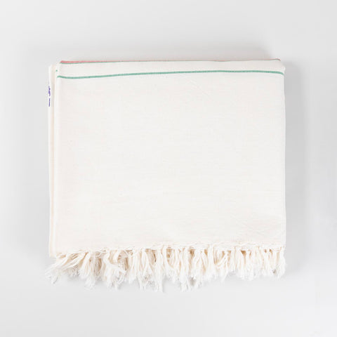 Hand-woven Bawan Buti Double Bedcover, White