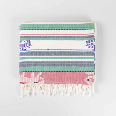 Hand-woven Bawan Buti Double Bedcover, White