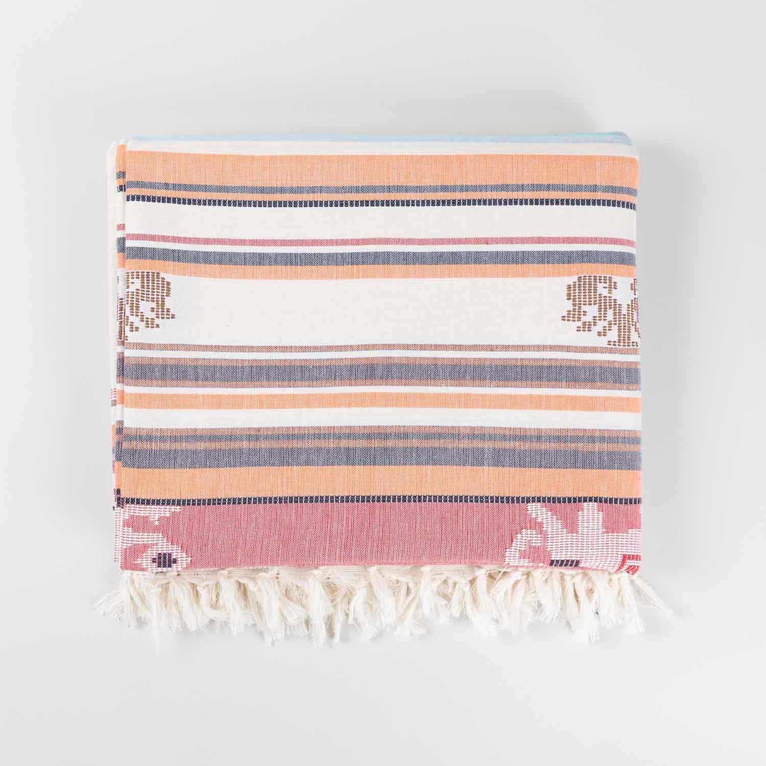 Hand-woven Baavan Buti Double Bedcover, White