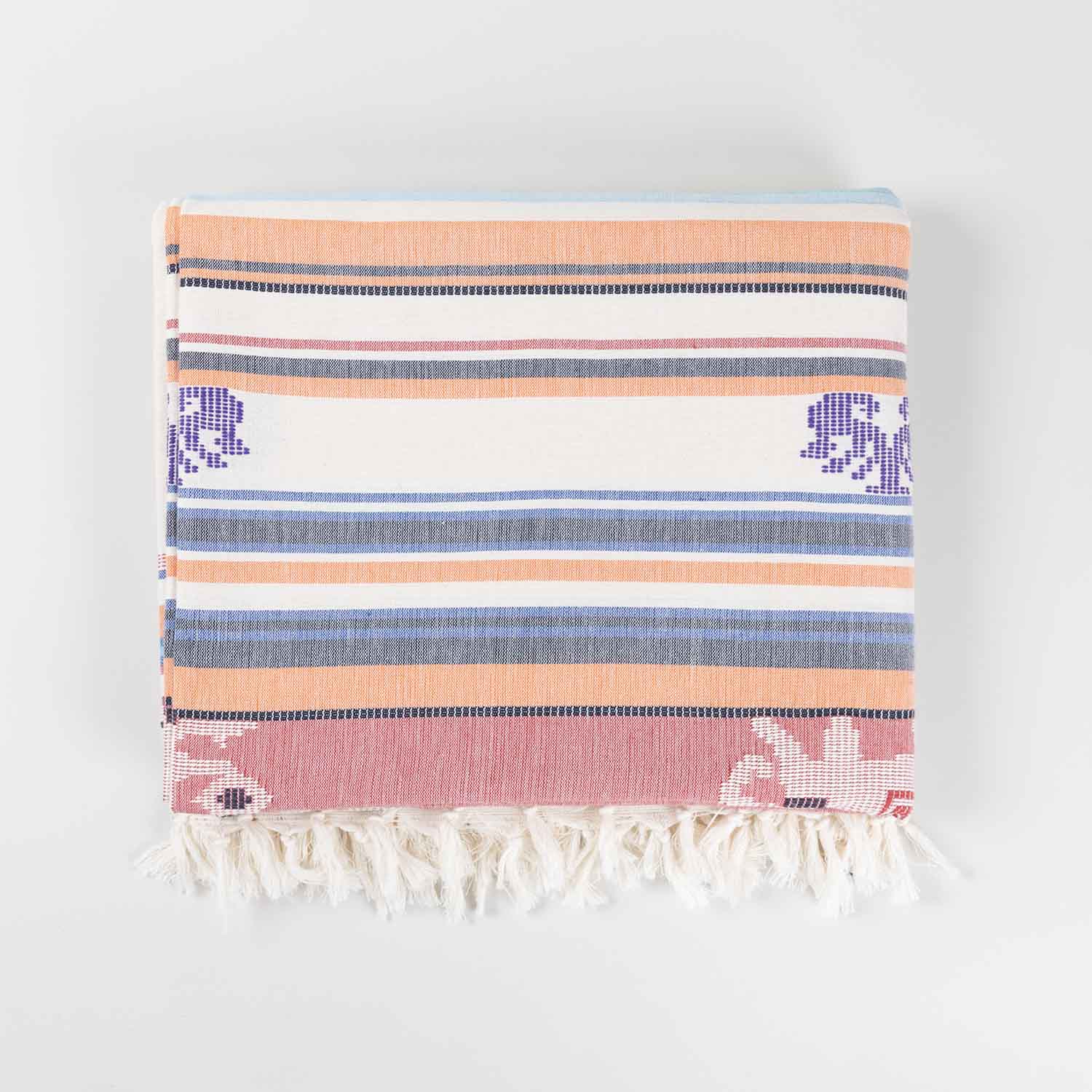 Hand-woven Baavan Buti Double Bedcover, White