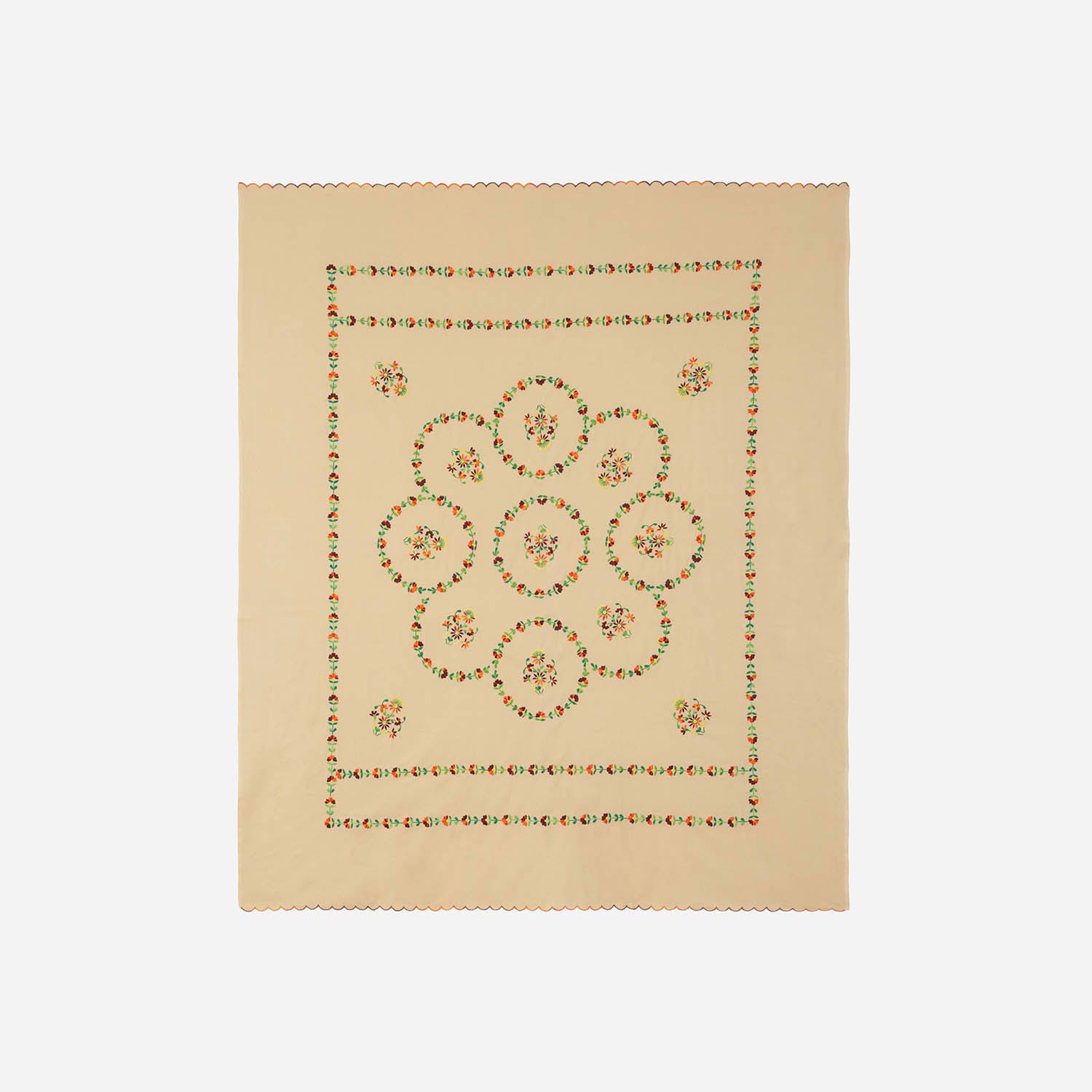 Floral Embroidered Bedcover & 2 Pillow Cases, Brown