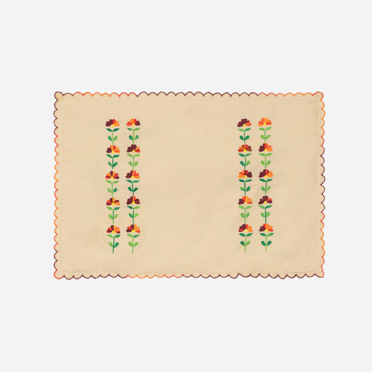 Floral Embroidered Bedcover & 2 Pillow Cases, Brown