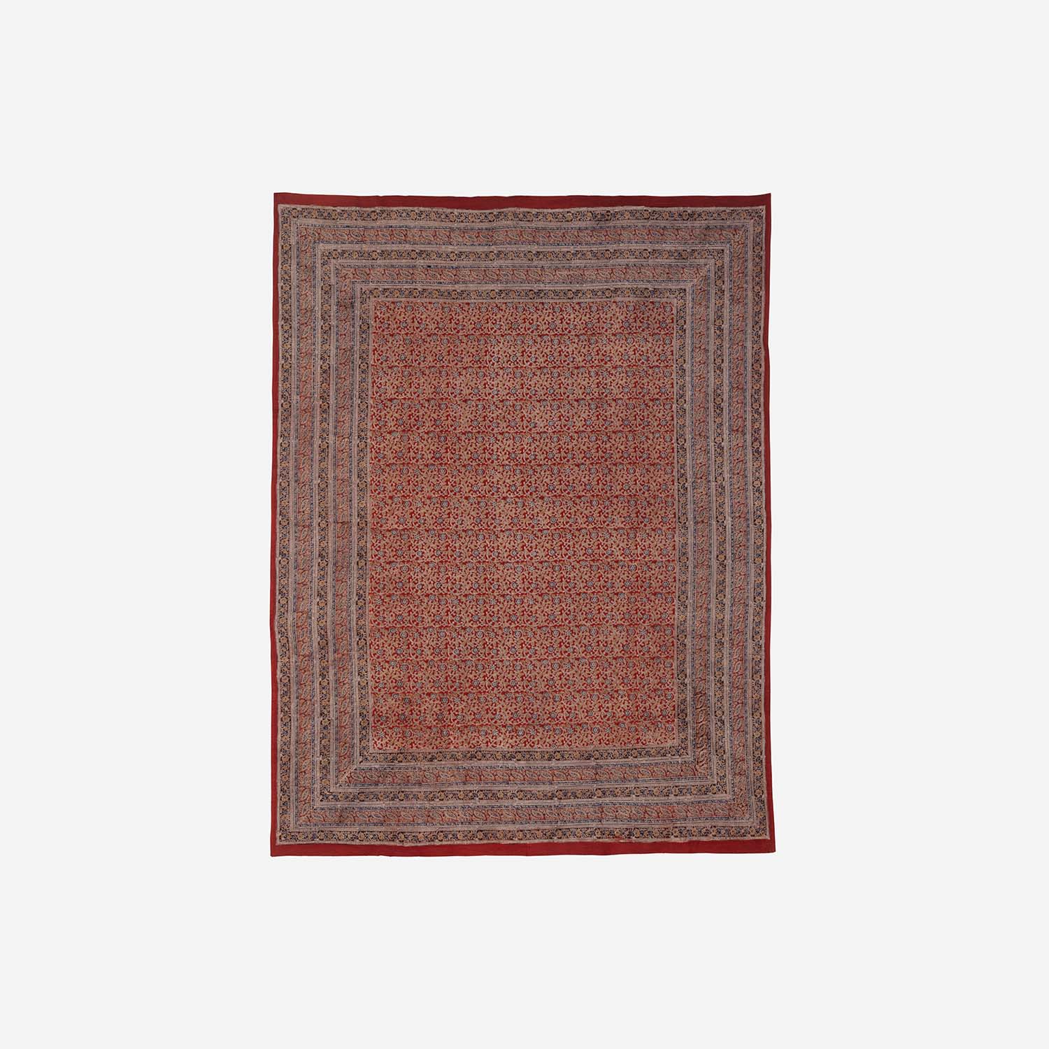 Floral Block Printed Kalamkaari Bedcover & Pillow Cases