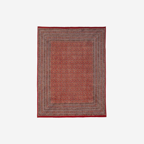Floral Block Printed Kalamkaari Bedcover & Pillow Cases