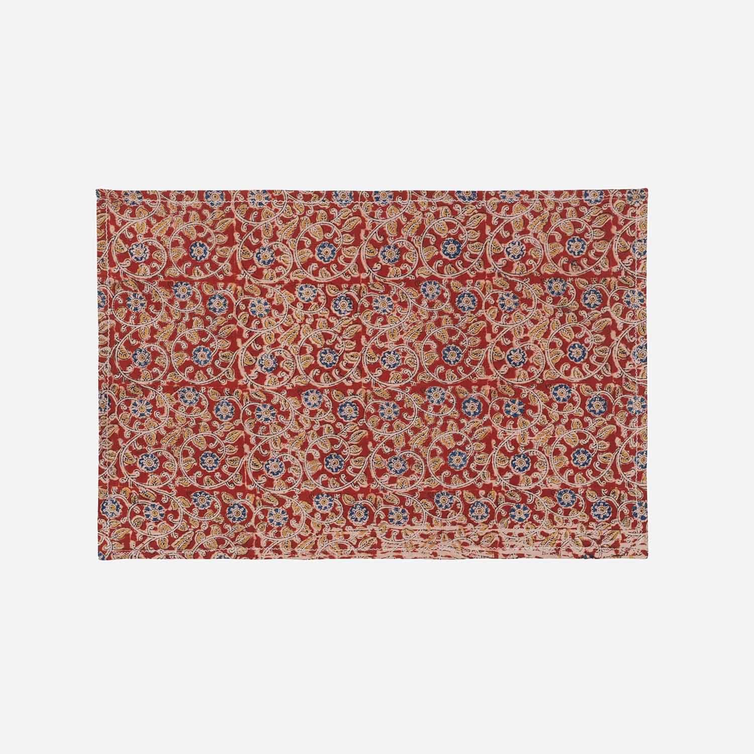 Floral Block Printed Kalamkaari Bedcover & Pillow Cases