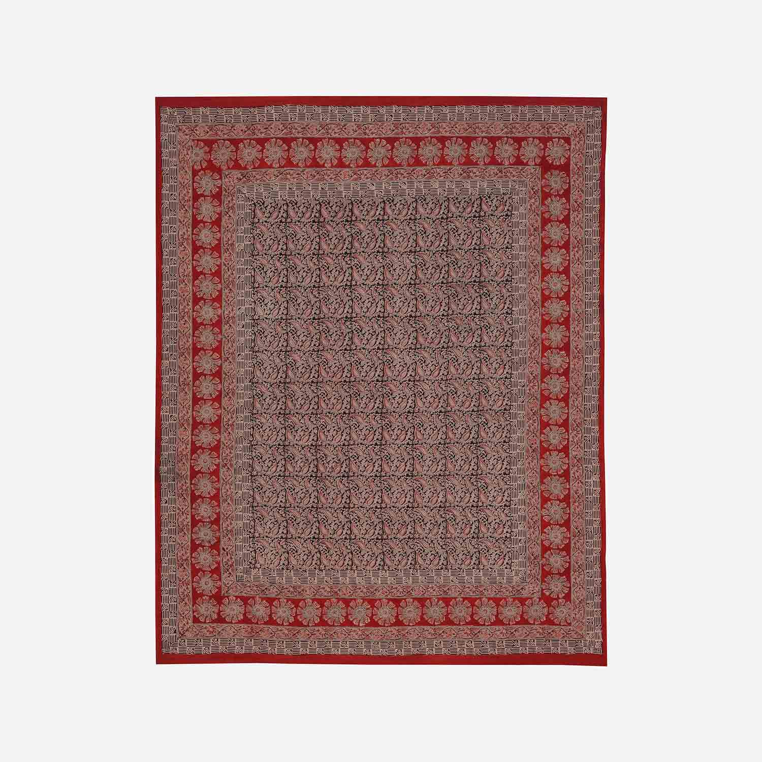 Cosmos Block Printed Kalamkaari Bedcover & Pillow Cases
