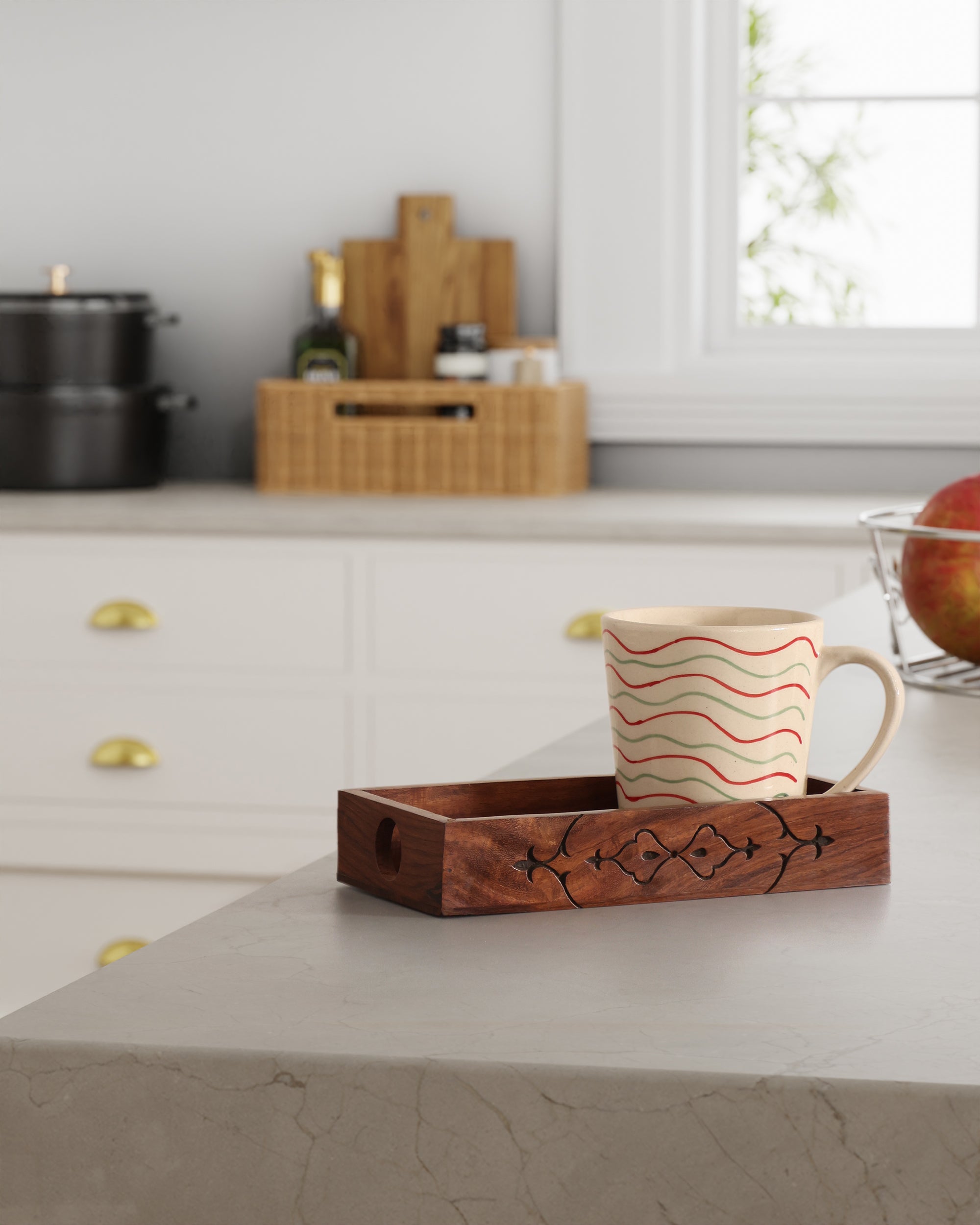 Wooden Tray + Ceramic Mug
