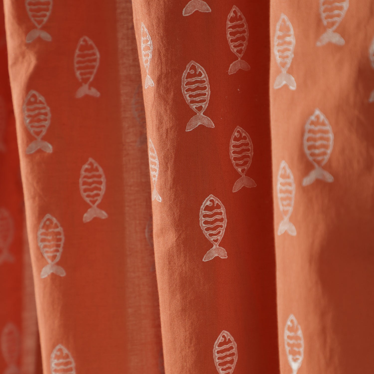 Hand Block Printed Hand Dyed Mulmul Curtains Rust