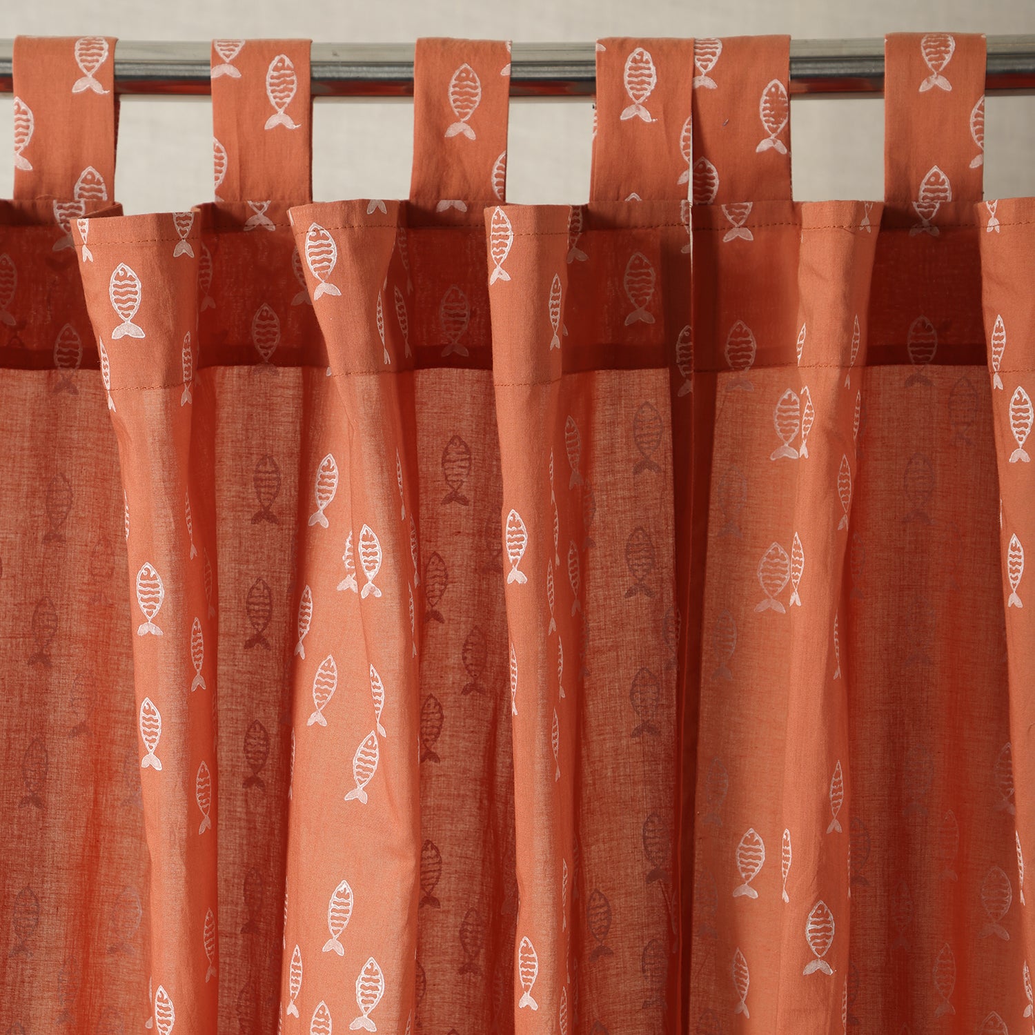 Hand Block Printed Hand Dyed Mulmul Curtains Rust