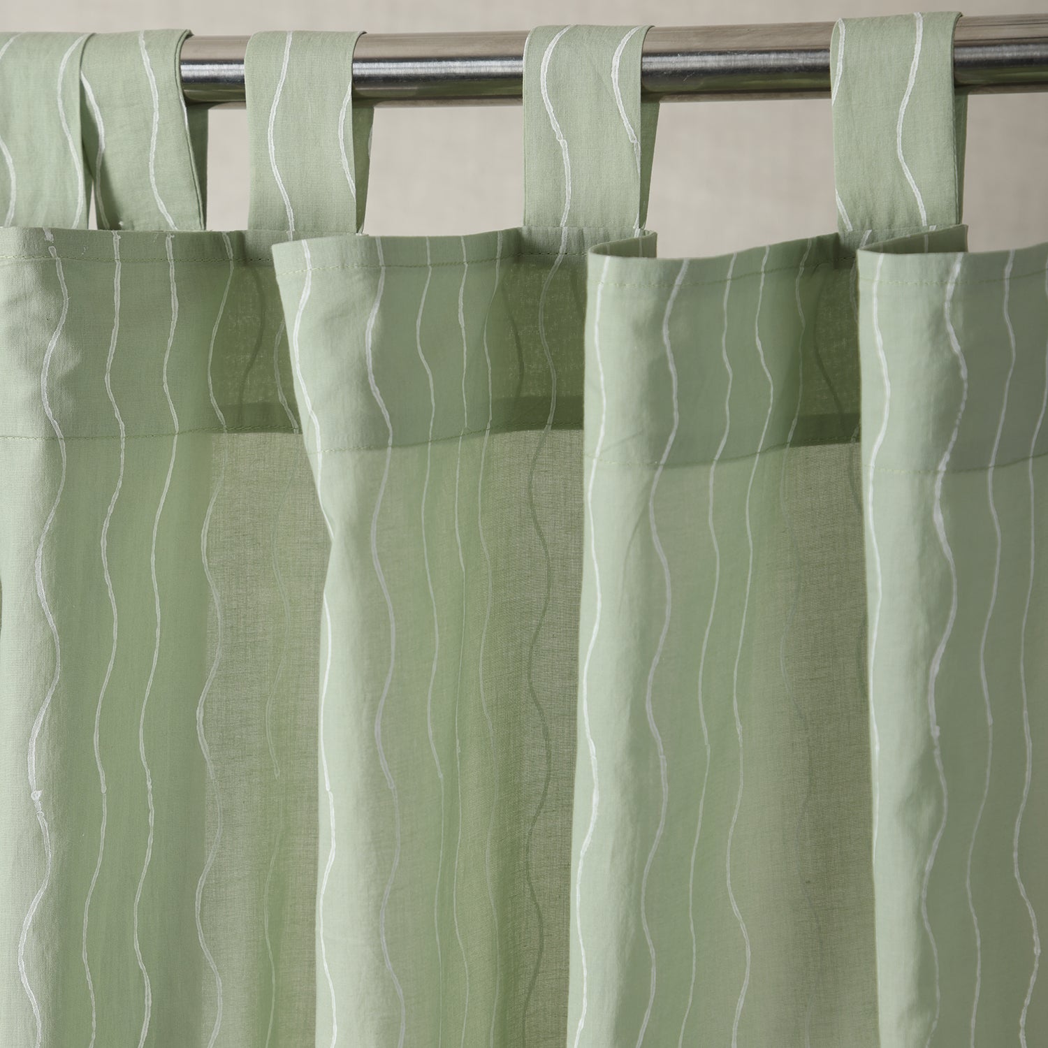 Hand Block Printed Hand Dyed Mulmul Curtains Sage Green