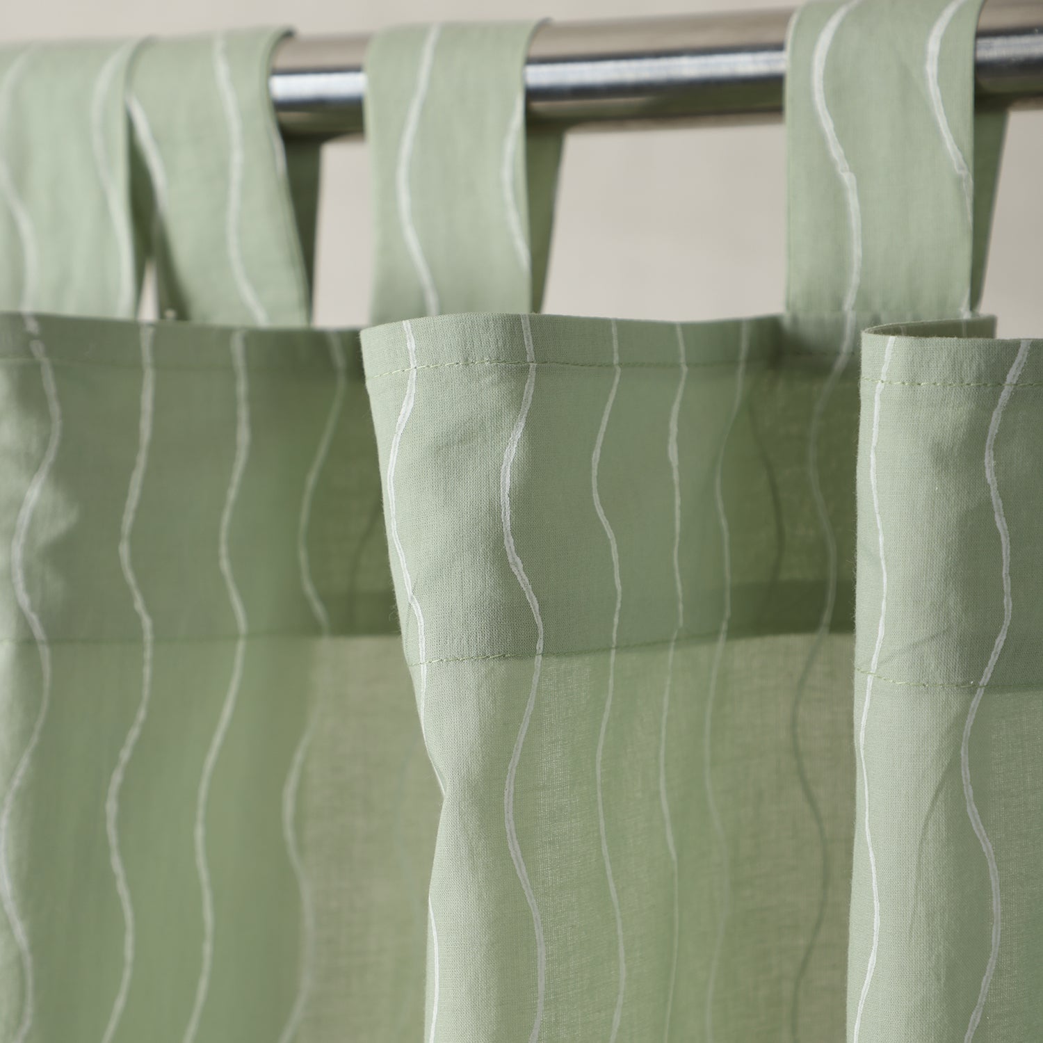 Hand Block Printed Hand Dyed Mulmul Curtains Sage Green