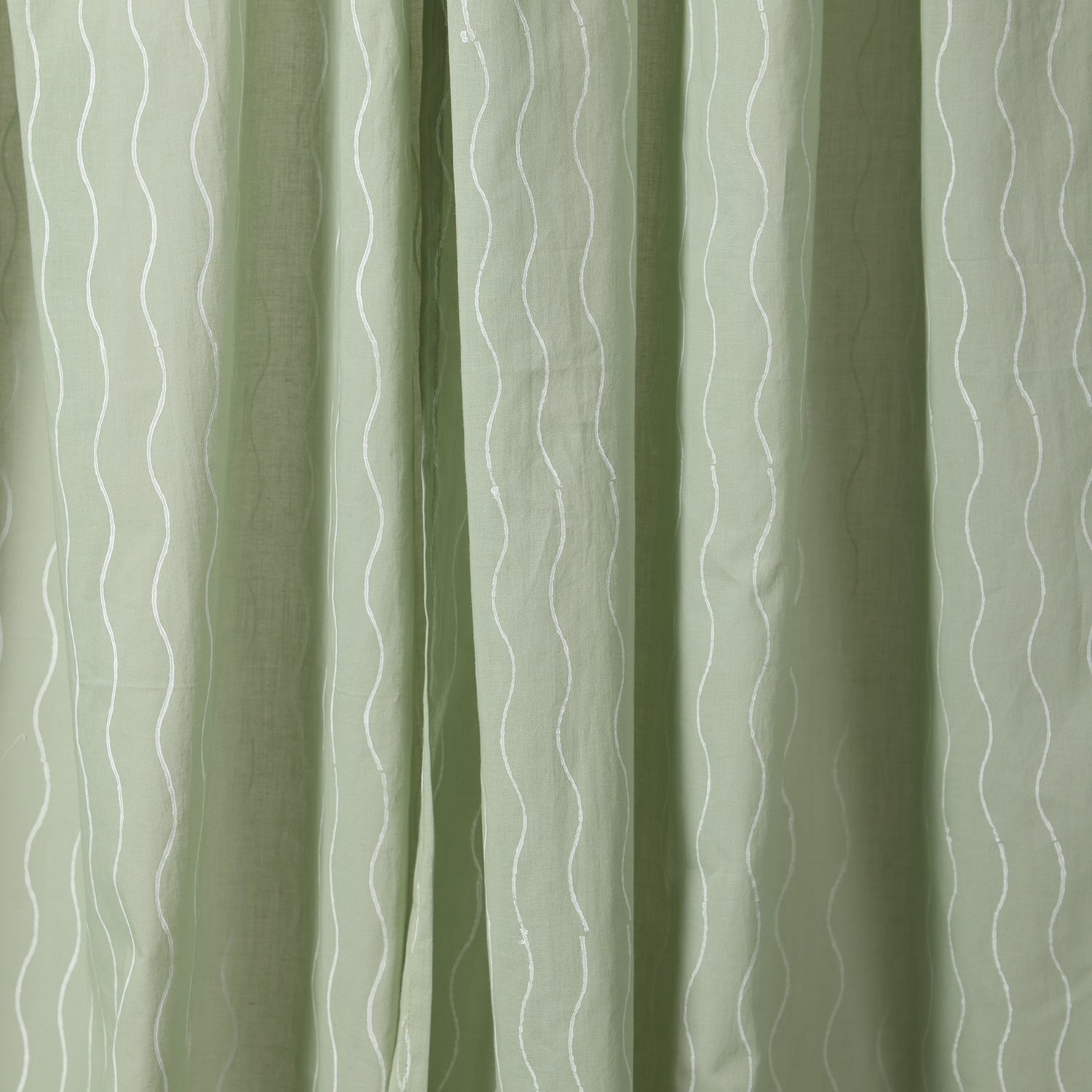 Hand Block Printed Hand Dyed Mulmul Curtains Sage Green