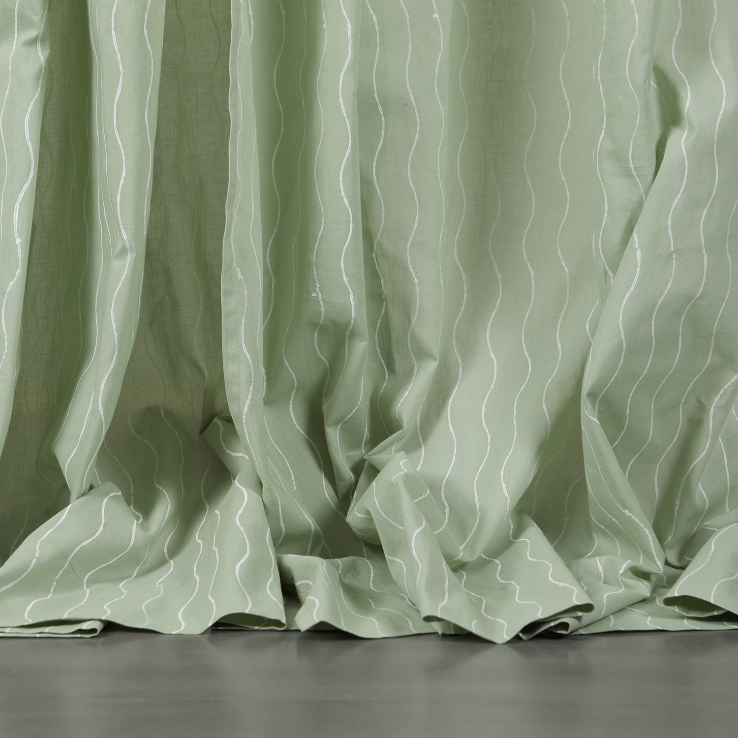 Hand Block Printed Hand Dyed Mulmul Curtains Sage Green