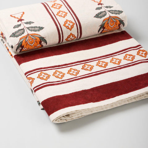 Vertical Striped Block Print King Bed Cover - Eyaas
