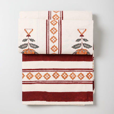 Vertical Striped Block Print King Bed Cover - Eyaas