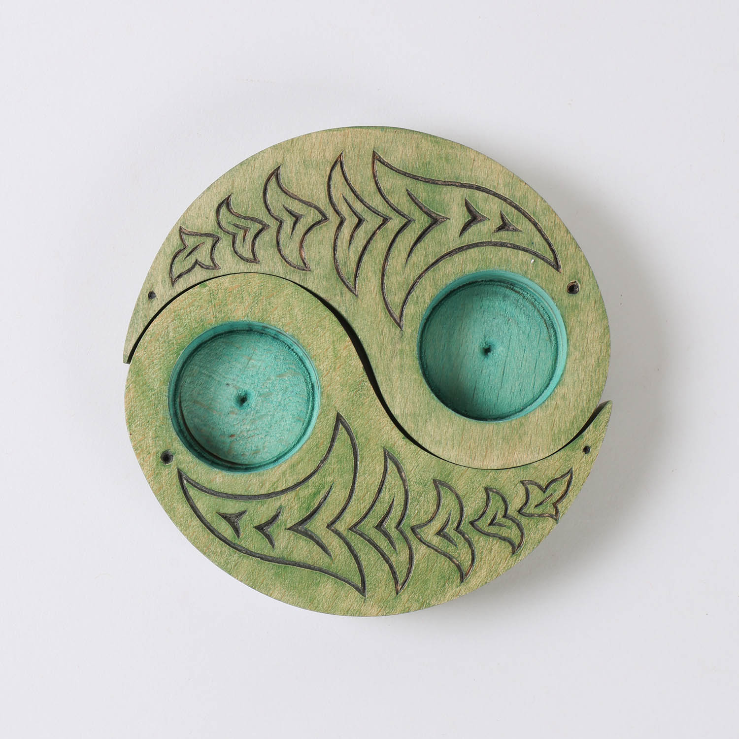 Ying Yang Bird T-Light Holders Green Set of 2