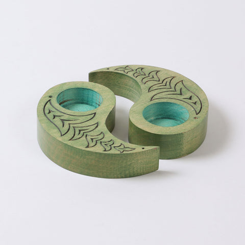 Ying Yang Bird T-Light Holders Green Set of 2