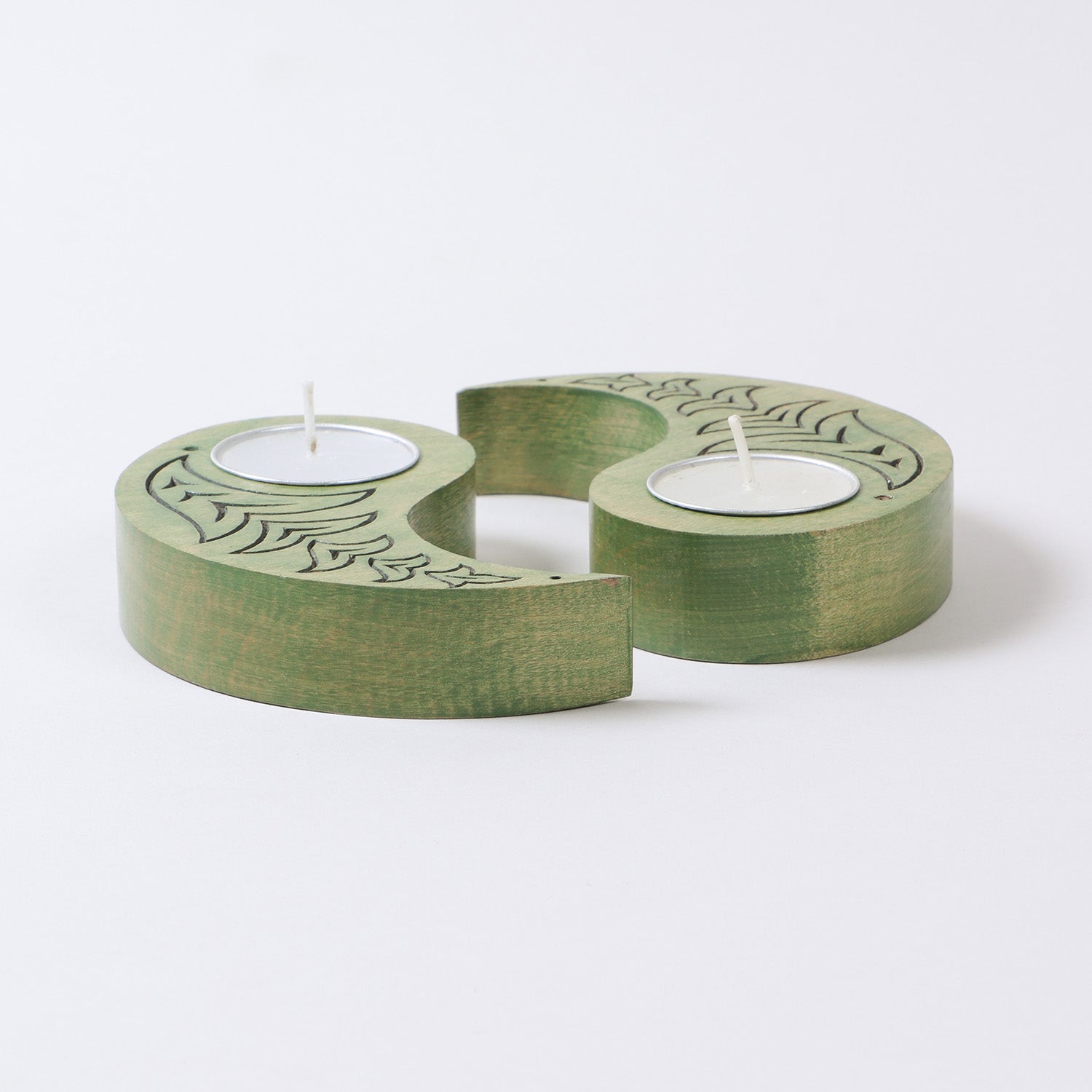 Ying Yang Bird T-Light Holders Green Set of 2