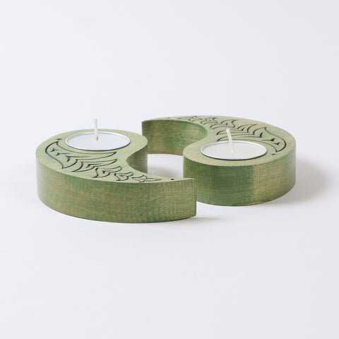Ying Yang Bird T-Light Holders Green Set of 2