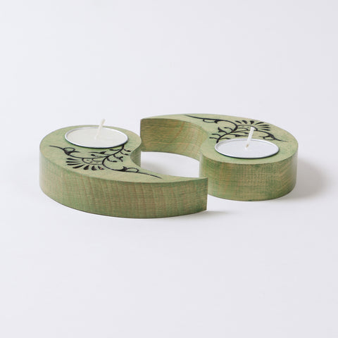 Ying Yang Floral T-Light Holders Green Set of 2