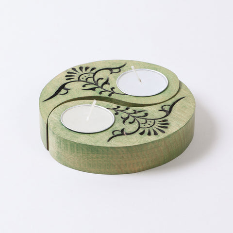 Ying Yang Floral T-Light Holders Green Set of 2