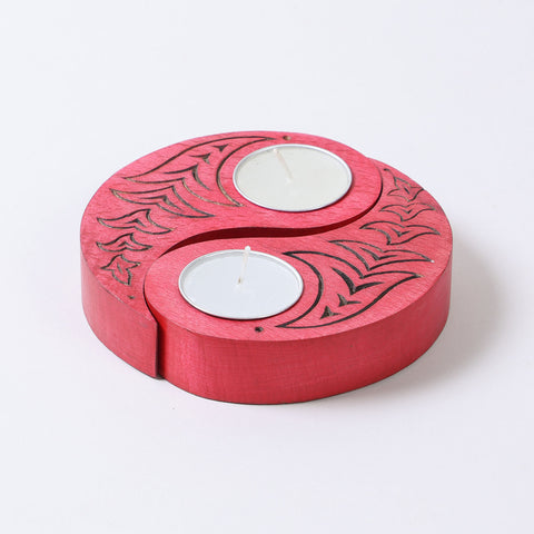Ying Yang Bird T-Light Holders Red Set of 2